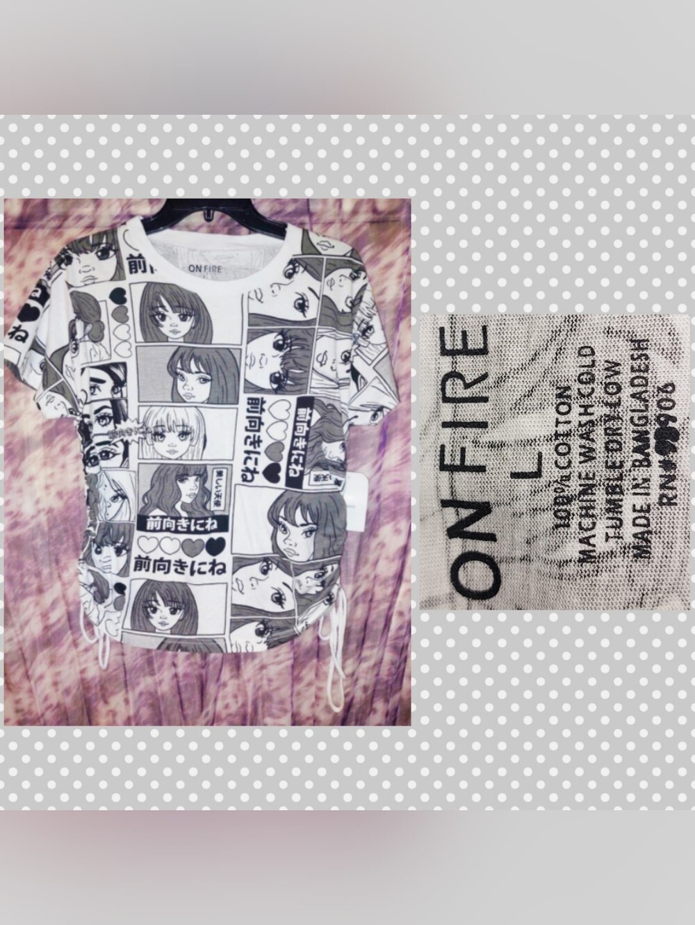 On Fire Wht/Blk/Gray Japanese Manga Cartoon Graphic Panels Print Knit Tee Sz Lrg